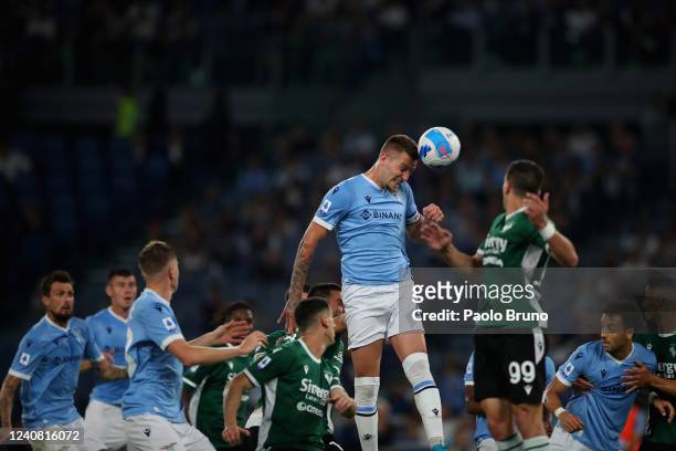 Sergej Milinkovic Savic of SS lazio in action during the Serie A match between SS Lazio and Hellas Verona FC at Stadio Olimpico on May 21, 2022 in...
