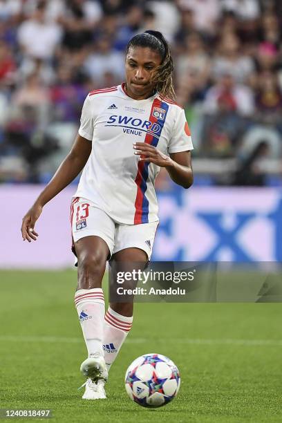 Catarina Macario, of Olympique Lyonnais, in action during the Women Champions League football match between Barcelona and Olympique Lyonnais at...