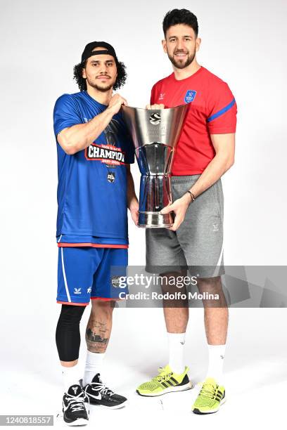 Vasilije Micic, #22 of Anadolu Efes Istanbul and Shane Larkin, #0 of Anadolu Efes Istanbul during the Turkish Airlines EuroLeague Final Four Belgrade...