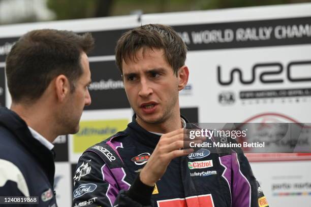 Pierre-Louis Loubet of France is seen in the Exponor Service Area during Day Three of the FIA World Rally Championship Portugal on May 21, 2022 in...