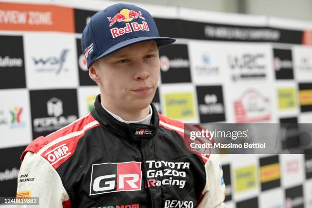 Kalle Rovanpera of Finland is seen in the Exponor Service Area during Day Three of the FIA World Rally Championship Portugal on May 21, 2022 in...