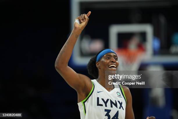 Sylvia Fowles of the Minnesota Lynx celebrates during the game against the Dallas Wings on May 21, 2022 at College Park Center in Arlington, TX. NOTE...