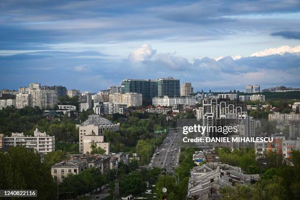 This photograph taken on April 29, 2022 shows a general view of Chisinau city. - In 2021, Russia accounted for only 10% of Moldovan wine exports...