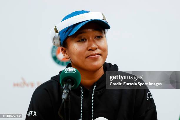 Naomi Osaka of Japan talks during the press conference during the 2022 French Open Press Conference at Roland Garros on May 20, 2022 in Paris, France.