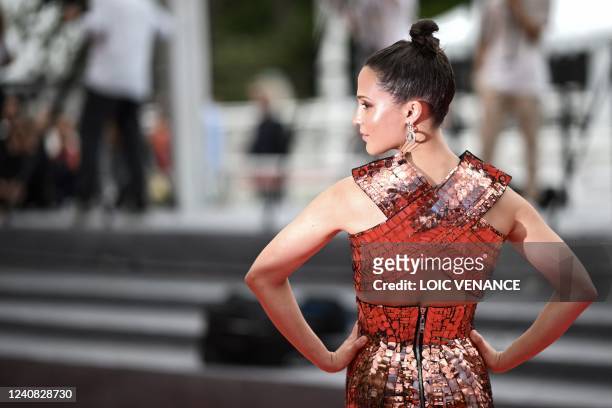 Swedish actress Alicia Vikander arrives for the screening of the film "Holy Spider" during the 75th edition of the Cannes Film Festival in Cannes,...