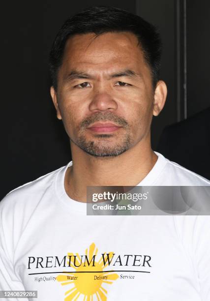 Manny Pacquiao attends the charity marathon event to provide shelters for the children in the Philippines at City Football Station on May 22, 2022 in...