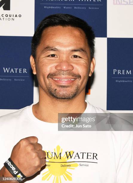 Manny Pacquiao attends the charity marathon event to provide shelters for the children in the Philippines at City Football Station on May 22, 2022 in...