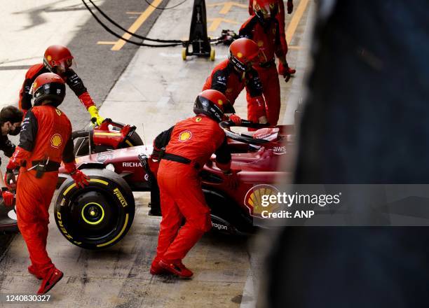 Charles Leclerc with the Ferrari retires during the F1 Grand Prix of Spain at Circuit de Barcelona-Catalunya on May 22, 2022 in Barcelona, Spain....