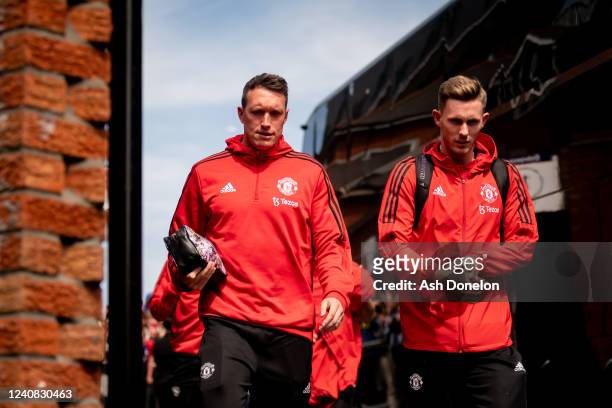 Dean Henderson and Phil Jones of Manchester United arrive prior to the Premier League match between Crystal Palace and Manchester United at Selhurst...