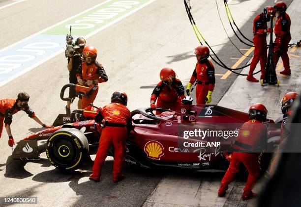 Charles Leclerc with the Ferrari retires during the F1 Grand Prix of Spain at Circuit de Barcelona-Catalunya on May 22, 2022 in Barcelona, Spain....