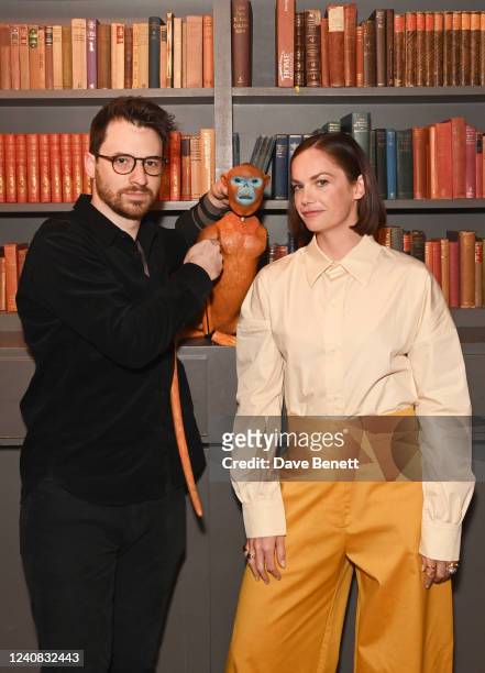 Brian Fisher and Ruth Wilson pose with monkey in the green room during day three of the BFI & Radio Times Television Festival at BFI Southbank on May...