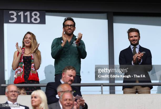 Blake Lively, Hollywood actress and wife of Ryan Reynolds, Wrexham Owner & Hollywood actor Ryan Reynolds, Ex England Footballer David Beckham in the...