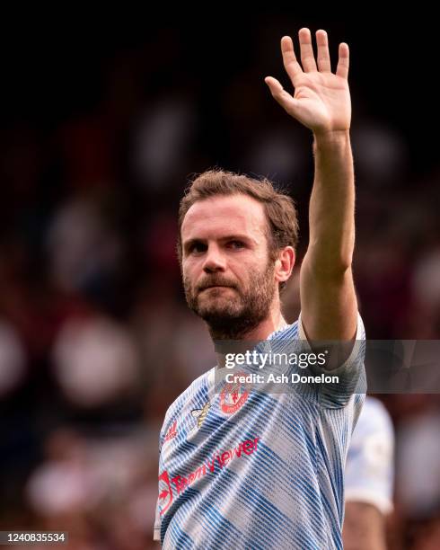 Juan Mata of Manchester United waves at the end of the Premier League match between Crystal Palace and Manchester United at Selhurst Park on May 22,...