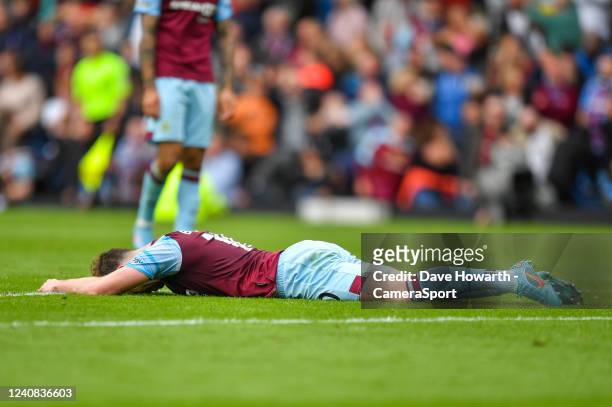 Burnley's Ashley Barnes reacts during the Premier League match between Burnley and Newcastle United at Turf Moor on May 22, 2022 in Burnley, United...