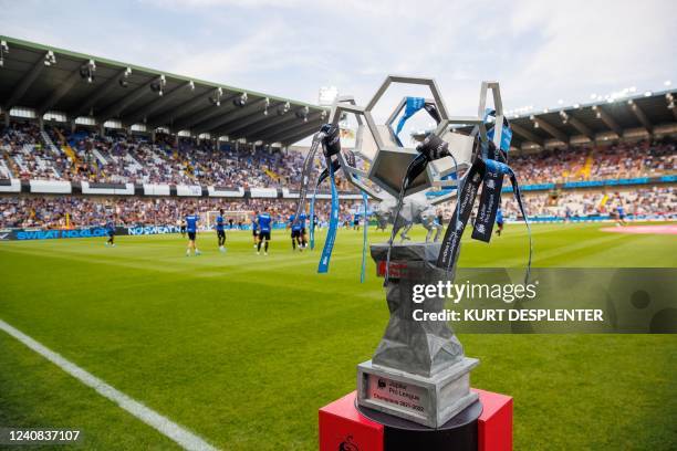 Photograph shows the Jupiler Pro League trophy during the soccer match between Club Brugge KV and RSC Anderlecht, on May 22 2022 in Brugge, on the...