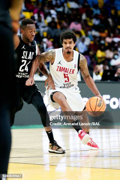 Edgar Sosa of the Zamalek drives to the basket during the game against the Seydou Legacy Athlétique Club on May 22, 2022 at the Kigali Arena. NOTE TO...