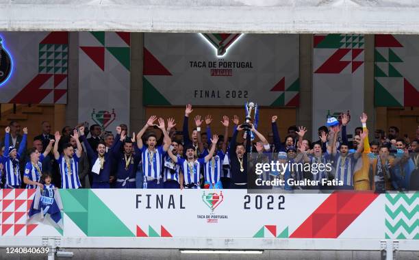 Porto players celebrate with trophy after winning the Portuguese Cup at the end of the Taca de Portugal Final match between FC Porto and CD Tondela...