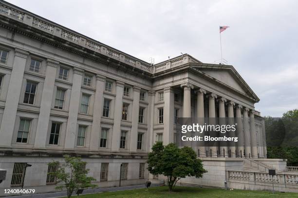 The US Treasury building in Washington, D.C., US, on Sunday, May 22, 2022. The Federal Reserve raised interest rates by 50 basis points earlier this...