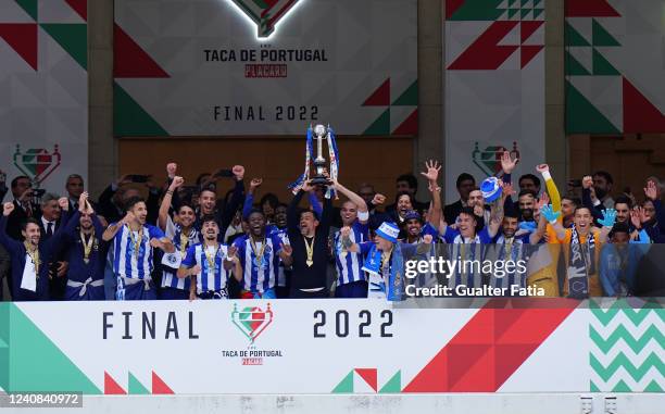 Porto players celebrate with trophy after winning the Portuguese Cup at the end of the Taca de Portugal Final match between FC Porto and CD Tondela...