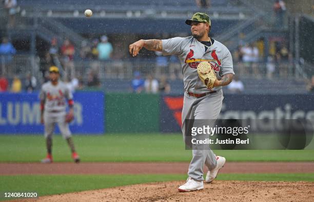 Yadier Molina of the St. Louis Cardinals delivers a pitch in the ninth inning during the game against the Pittsburgh Pirates at PNC Park on May 22,...