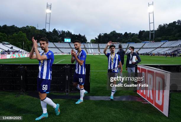 Joao Mario of FC Porto with Fabio Vieira of FC Porto and Vitor Ferreira of FC Porto celebrate after winning the Portuguese Cup at the end of the Taca...