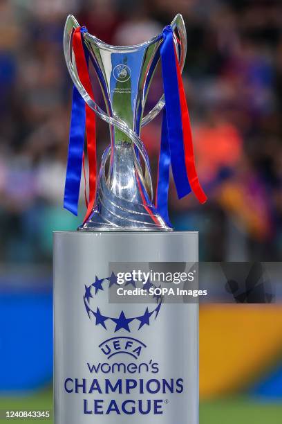 Women's Champions League trophy seen during the UEFA Women's Champions League Final 2021/22 football match between FC Barcelona and Olympique...