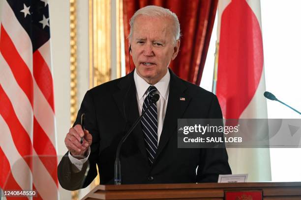 President Joe Biden attends a press conference with Japanese Prime Minister Fumio Kishida at the Akasaka Palace in Tokyo on May 23, 2022.