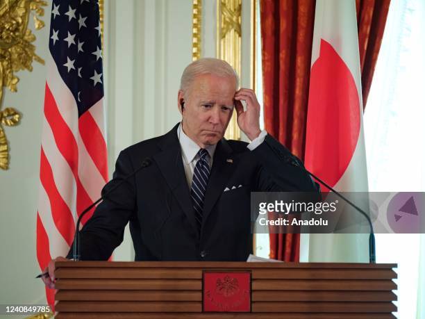 President Joe Biden and Japanese Prime Minister Fumio Kishida hold a joint press conference at the Akasaka Palace state guest house in Tokyo, Japan...