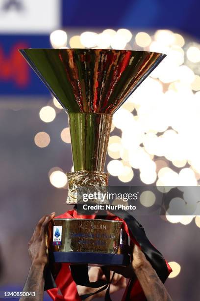 The SERIE A trophy during the italian soccer Serie A match US Sassuolo vs AC Milan on May 22, 2022 at the MAPEI Stadium in Reggio Emilia, Italy
