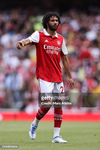 Mohamed Elneny of Arsenal during the Premier League match between Arsenal and Everton at Emirates Stadium on May 22, 2022 in London, United Kingdom.