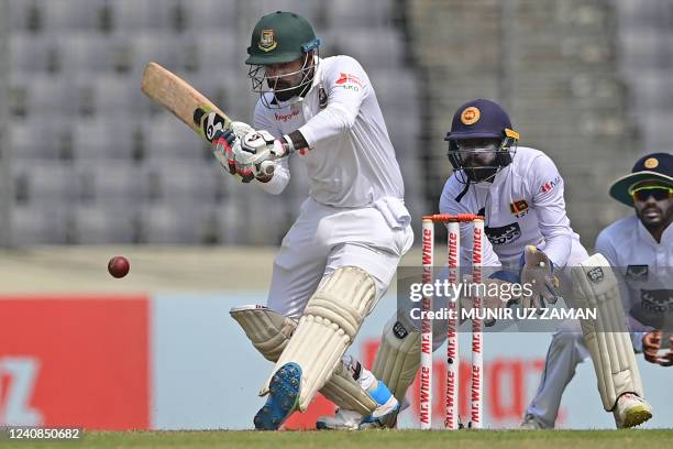 Bangladesh's Liton Das plays a shot during the first day of the second Test cricket match between Bangladesh and Sri Lanka at the Sher-e-Bangla...