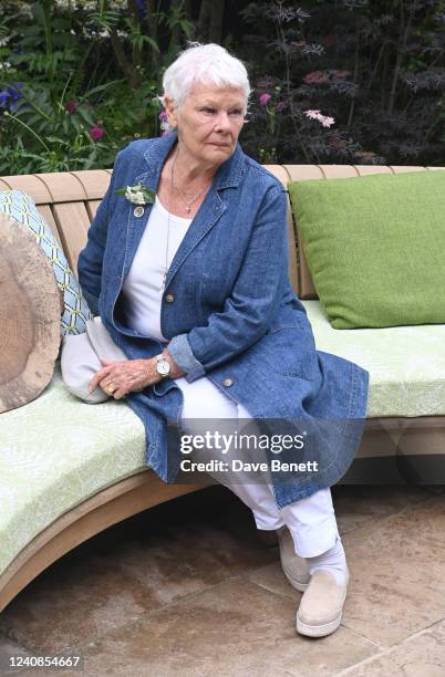 Dame Judy Dench attends press day at the RHS Chelsea Flower Show at The Royal Hospital Chelsea on May 23, 2022 in London, England.