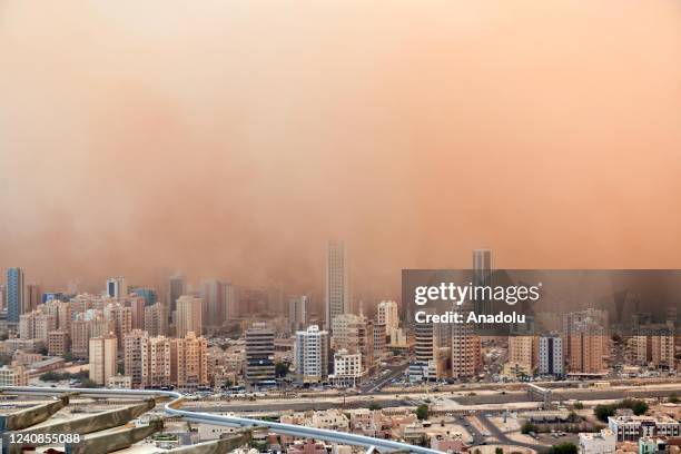 View from Kuwait city during the sandstorm engulfing the city center in Kuwait City, Kuwait on May 23, 2022.