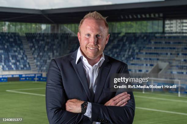 New Head Coach Ludovic Magnin of FC Lausanne-Sport pose for photo after the FC Lausanne-Sport Press Conference at Stade de la Tuiliere on May 23,...