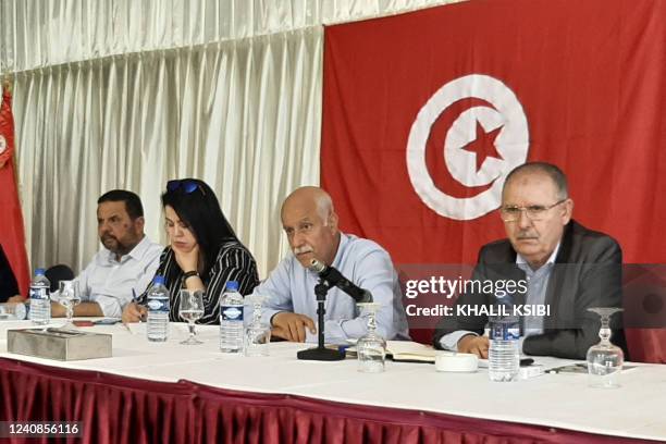 Noureddine Taboubi , Secretary-General of the Tunisian General Labour Union , chairs the meeting of the body's national administrative commission in...