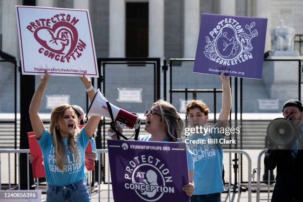 Pro-life activists protest outside the U.S. Supreme Court on Monday, May 23, 2022. Security precautions are elevated in anticipation of the court...