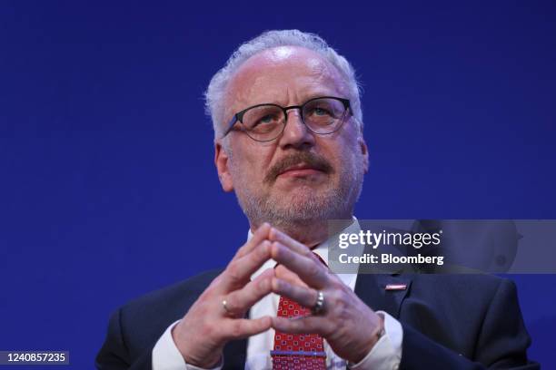 Egils Levits, Latvia's president, speaks during a panel session on the opening day of the World Economic Forum in Davos, Switzerland, on Monday, May...