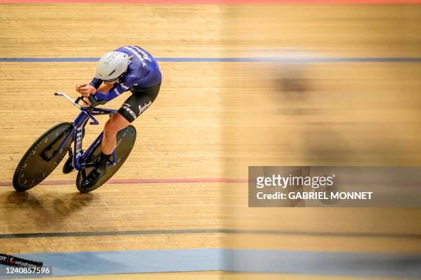 Dutch rider Ellen Van Dijk races during her world hour record attempt in the Velodrome Suisse, an indoor velodrome in Grenchen, northern Switzerland...