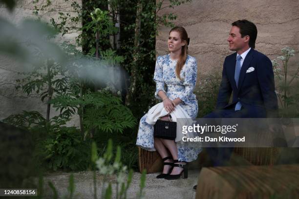 Princess Beatrice and her husband, Edoardo Mapelli Mozzi are given a tour during a visit to The Chelsea Flower Show 2022 at the Royal Hospital...