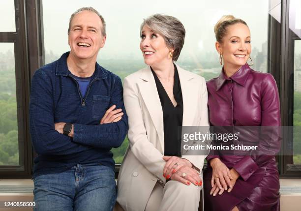 In this image released on May 23 2022, Kevin Doyle, Phyllis Logan, and Joanne Froggatt pose during IMDb exclusive portrait session at Park Lane Hotel...