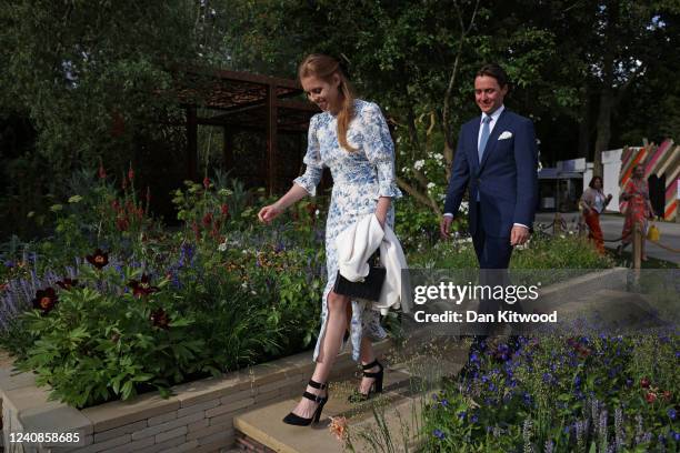 Princess Beatrice and her husband, Edoardo Mapelli Mozzi are given a tour during a visit to The Chelsea Flower Show 2022 at the Royal Hospital...