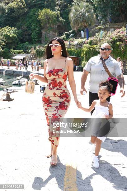 Kylie Jenner is seen leaving the Dolce and Gabbana's yacht on May 21, 2022 in Portofino, Italy.