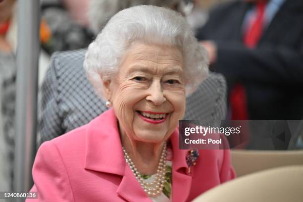 Queen Elizabeth II is given a tour by Keith Weed, President of the Royal Horticultural Society during a visit to The Chelsea Flower Show 2022 at the...