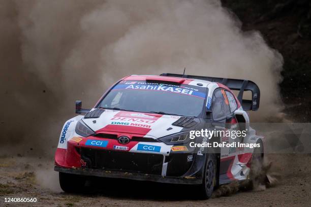 Elfyn Evans and Scott Martin in action during the Day Three of the FIA World Rally Championship Portugal on May 21, 2022 in Porto, Portugal.