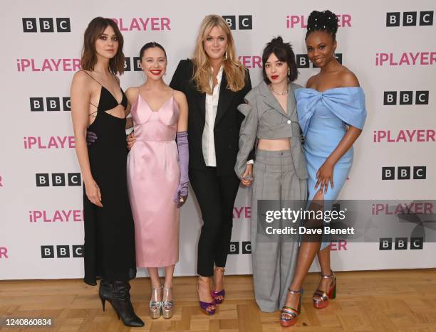 Emma Appleton, Bel Powley, Dolly Alderton, Marli Siu and Aliyah Odoffin attend a photocall for new BBC drama "Everything I Know About Love" at BAFTA...