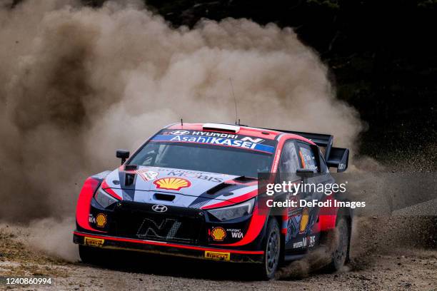 Ott Tanak and Martin Jarveoja in action during the Day Three of the FIA World Rally Championship Portugal on May 21, 2022 in Porto, Portugal.