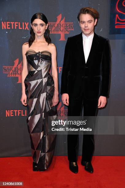 Actress Natalia Dyer and British actor Charlie Heaton attend the "Stranger Things" season 4 Netflix series Berlin premiere at Kraftwerk on May 23,...