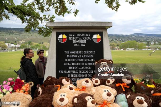 Kamloops Indian Residential School Monument is seen outside former Kamloops Indian Residential School, where remains of 215 Indigenous children were...