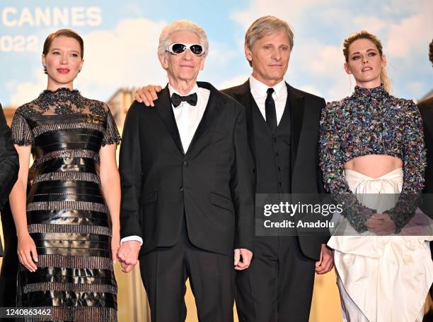 French actress Lea Seydoux, Canadian film director David Cronenberg, US actor Viggo Mortensen and US actress Kristen Stewart arrive for the screening...