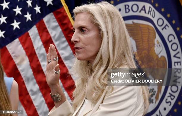 Lael Brainard takes the oath of office as she is sworn-in as Vice Chair of the Board of the Federal Reserve System by Federal Reserve Board Chair...